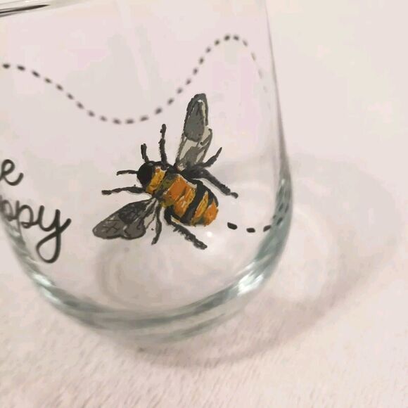 Libbey Royal Norfolk Greenbrier Glass Bumble Bee Happy Stemless Wine Replacement - Picture 2 of 10